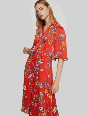 MANGO Red Floral Midi Dress
